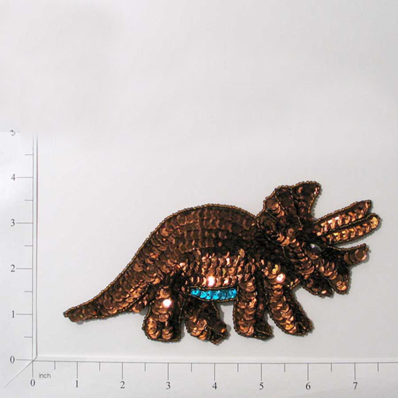 7 1/4" x 3 1/4" Sara Triceratop Dinosaur Sequin Applique/Patch